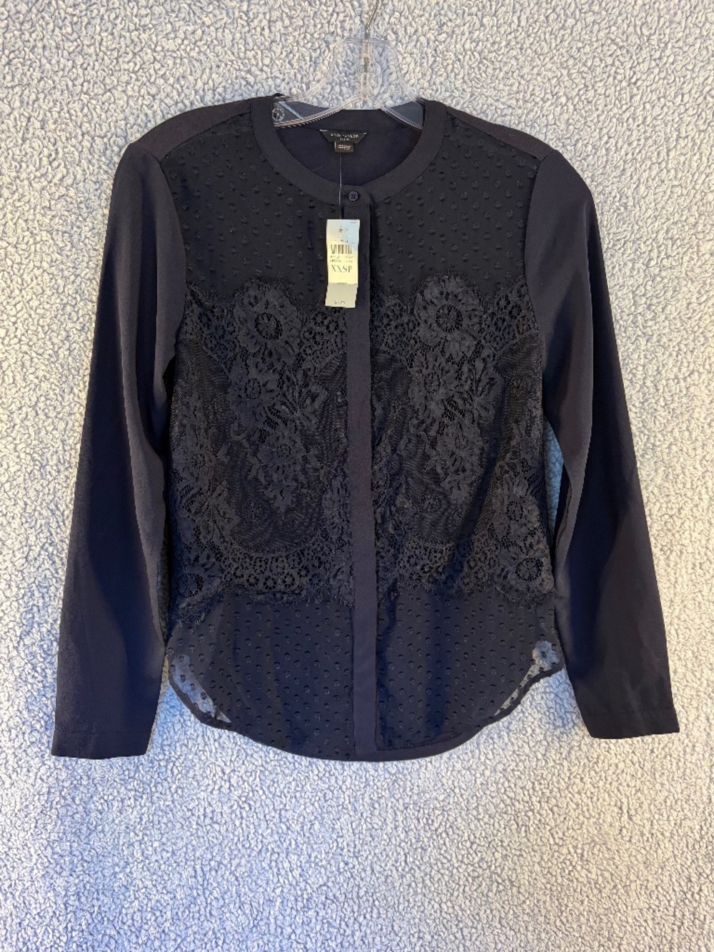 Ann Taylor Chip Dot Floral Lace Top in Black - Size XXSP (NWT)